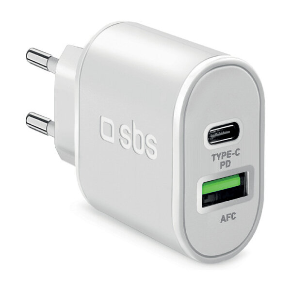 SBS Ladegert USB-C + USB-A Power Delivery 20W wei