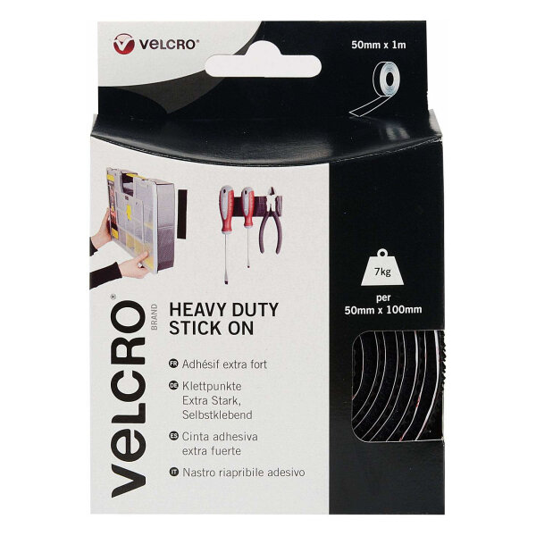 VELCRO Klettband Extra Stark Selbstklebend, Haken & Flausch 50mm x 1m Schwarz