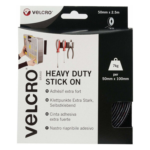 VELCRO Klettband Extra Stark Selbstklebend, Haken & Flausch 50mm x 2.5m Schwarz