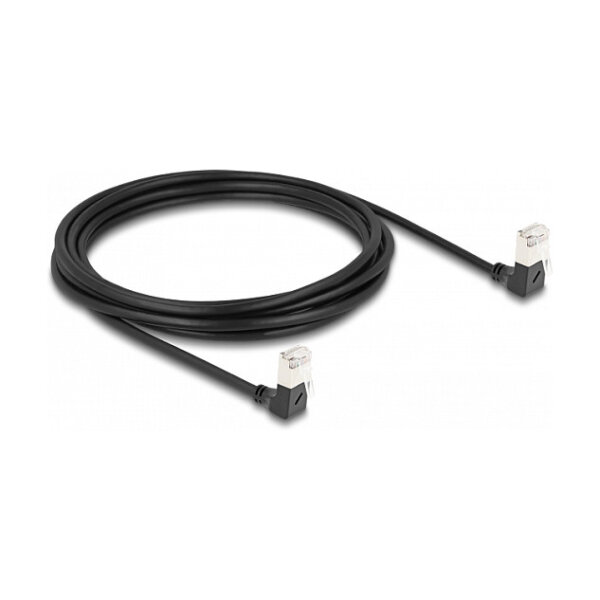 Delock RJ45 Netzwerkkabel Cat.6A S/FTP Slim 90° unten / unten gewinkelt 3 m schwarz