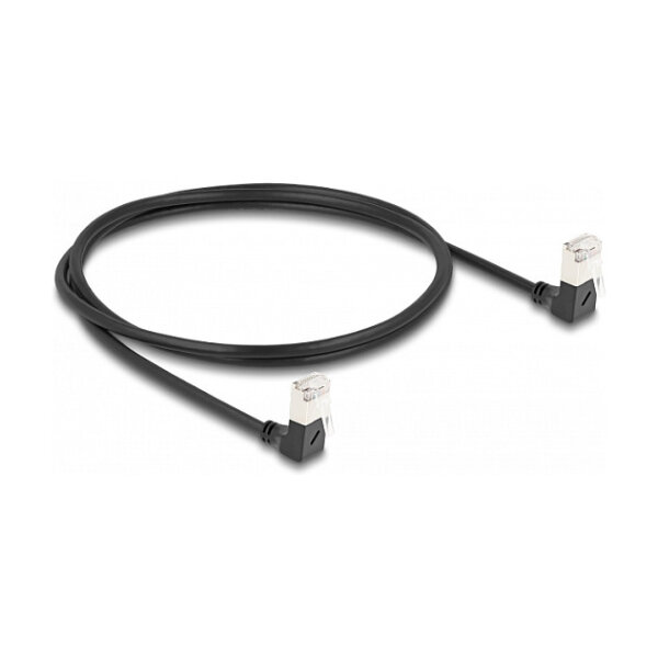 Delock RJ45 Netzwerkkabel Cat.6A S/FTP Slim 90° unten / unten gewinkelt 1 m schwarz