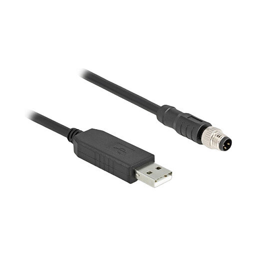 Delock M8 A-kodiert 3 Pin Serielles Anschlusskabel mit FTDI Chipsatz, USB 2.0 Typ-A Stecker zu M8 RS-232 Stecker 1,8 m schwarz