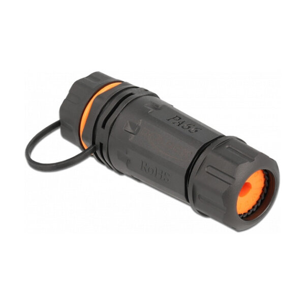Delock Kabelverbinder RJ45 Buchse zu RJ45 Buchse Cat.6A mit Gehäuse und Verschlusskappe wasserfest