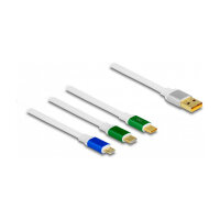 Delock USB 3 in 1 Aufrollladekabel Typ-A zu Micro USB / 2 x USB Type-C™ mit Schnellladefunktion weiß
