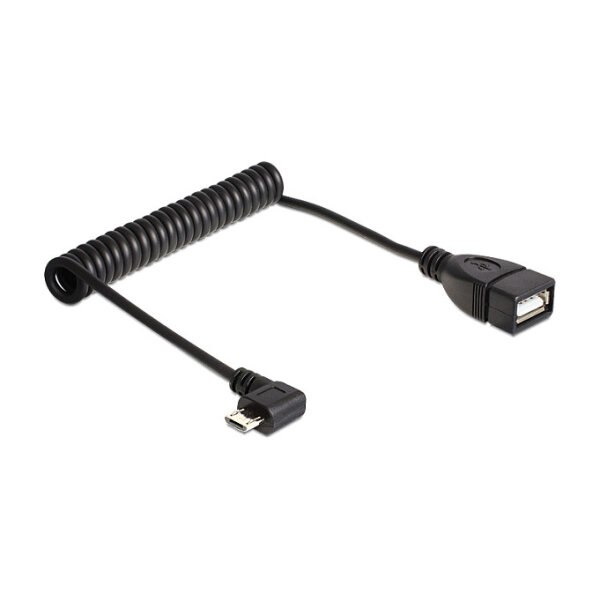 Delock Kabel USB micro-B Stecker gewinkelt > USB 2.0-A Buchse OTG Spiralkabel