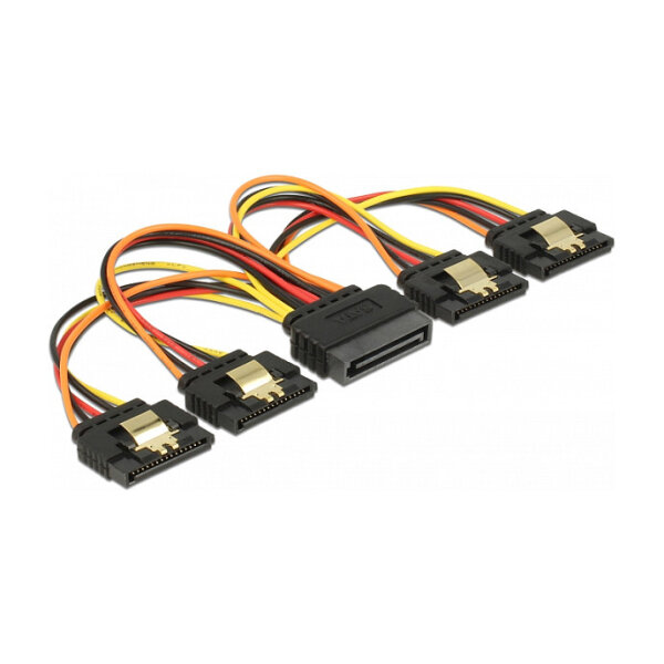 Delock Kabel SATA 15 Pin Strom Stecker mit Einrastfunktion > SATA 15 Pin Strom Buchse 4 x gerade 15 cm