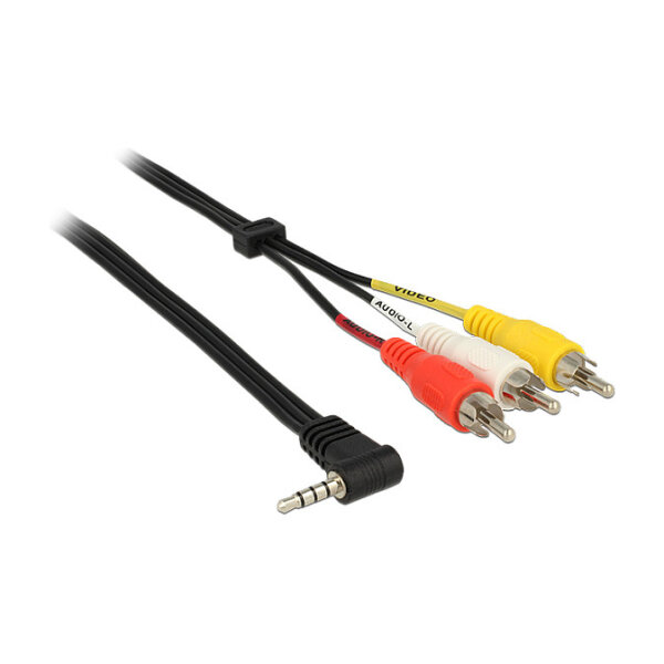 Delock Kabel Klinke 3,5 mm 4 Pin Stecker gewinkelt > 3 x Cinch Stecker 1,5 m