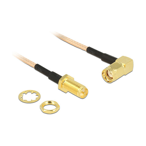 Delock Antennenkabel RP-SMA Stecker 90° > RP-SMA Buchse zum Einbau RG-316 16 cm