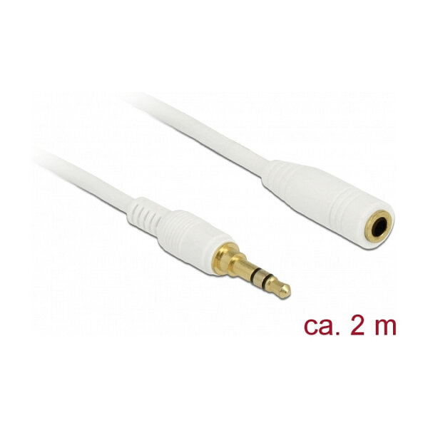 Delock Klinkenverlängerungskabel 3,5 mm 3 Pin Stecker zu Buchse 2 m weiß