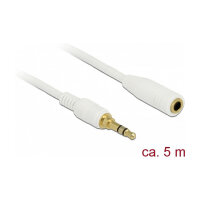 Delock Klinkenverlängerungskabel 3,5 mm 3 Pin Stecker zu Buchse 5 m weiß