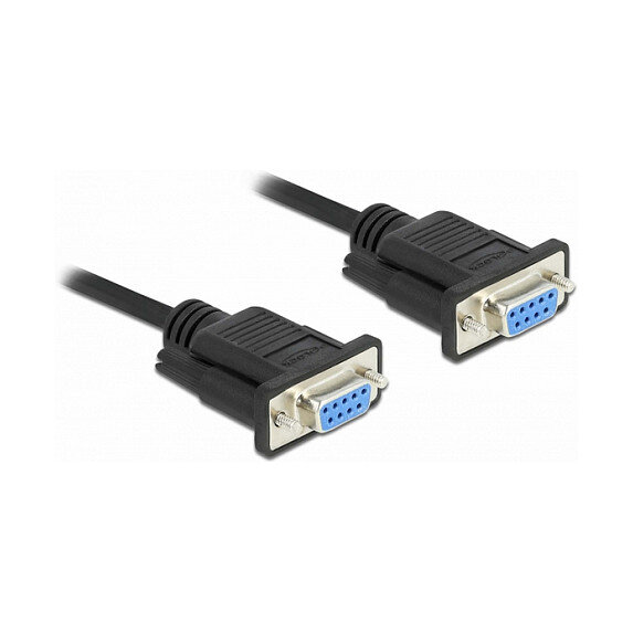 Delock RS-232 Kabel Seriell D-Sub 9 Buchse zu Buchse Nullmodem mit schmalem Steckergehäuse - Full Handshaking - 2 m