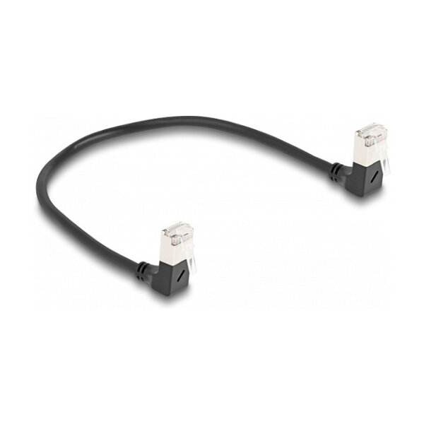 Delock RJ45 Netzwerkkabel Cat.6A S/FTP Slim 90° unten / unten gewinkelt 0,25 m schwarz