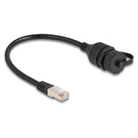 Delock Kabel RJ50 Stecker zu RJ50 Buchse zum Einbau mit Verschlusskappe IP67 staub- und wasserdicht 20 cm