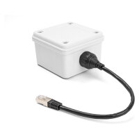Delock Kabel RJ50 Stecker zu RJ50 Buchse zum Einbau mit Verschlusskappe IP67 staub- und wasserdicht 20 cm