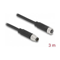 Delock M8 A-kodiert 3 Pin Kabel Stecker zu Buchse PUR (TPU) 3 m