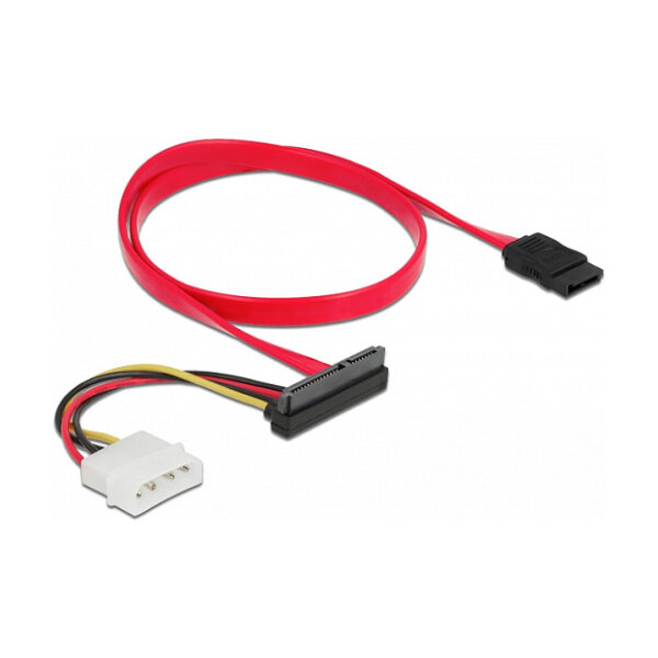 Delock Kabel SATA 6 Gb/s 7 Pin Buchse + Molex 4 Pin Strom Stecker > SATA 22 Pin Buchse oben gewinkelt 50 cm