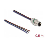 Delock M8 Einbaukabel A-kodiert 3 Pin Stecker für Panel mit offenen Kabeln Front Montage 0,5 m