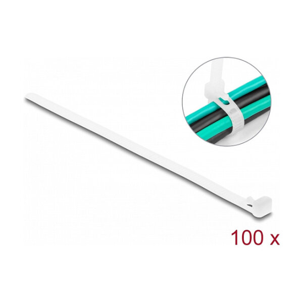 Delock Kabelbinder wiederverwendbar L 150 x B 7,2 mm 100 Stück weiß