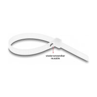 Delock Kabelbinder wiederverwendbar L 150 x B 7,2 mm 100 Stück weiß