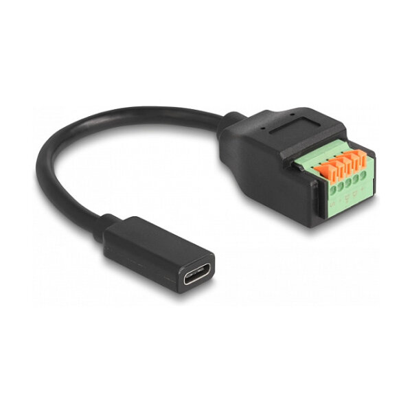 Delock USB 2.0 Kabel USB Type-C™ Buchse zu Terminalblock Adapter mit Drucktaster 15 cm