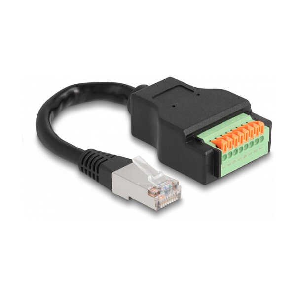 Delock RJ45 Kabel Cat.5e Stecker zu Terminalblock Adapter mit Drucktaster 15 cm