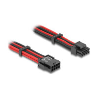Delock Verlängerungskabel 8 Pin EPS Stecker zu 4 + 4 Pin EPS Buchse Textilummantelung rot-schwarz 30 cm