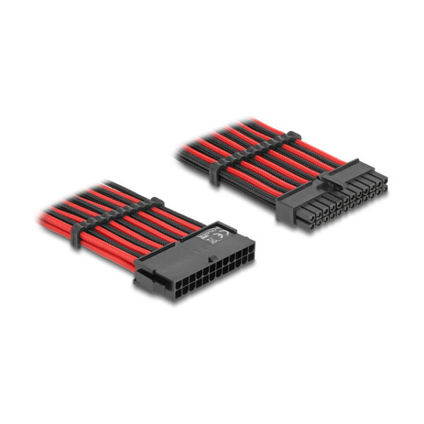 Delock Verlängerungskabel 24 Pin ATX Stecker zu 24 Pin ATX Buchse Textilummantelung rot-schwarz 30 cm