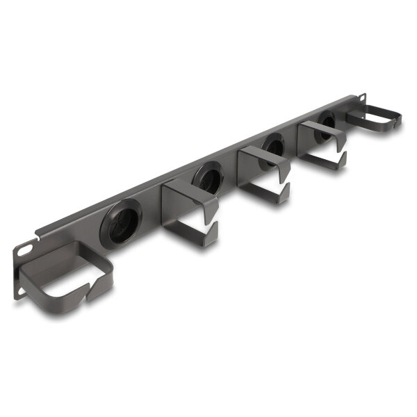 Delock 19? Kabelmanagement Rangierpanel mit 4 Gummi Kabeldurchführungen und 5 Metall Bügeln 1 HE dunkelgrau