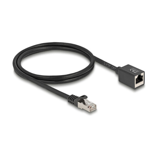 Delock Netzwerk Verlängerungskabel RJ45 Stecker zu RJ45 Buchse Cat.6A S/FTP 1 m schwarz