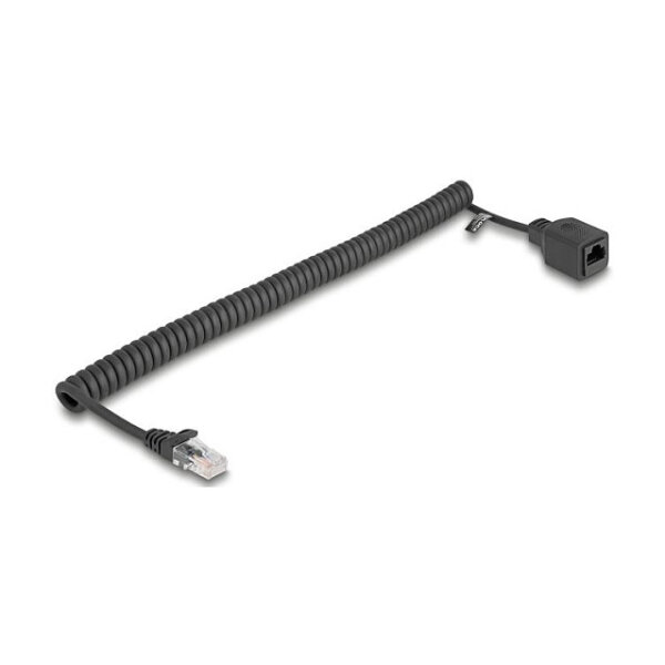 Delock RJ45 Spiralkabel Stecker zu Buchse Cat.5e UTP 0,8 m bis 2 m schwarz