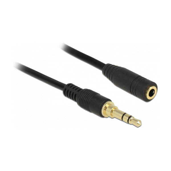 Delock Klinkenverlängerungskabel 3,5 mm 3 Pin Stecker zu Buchse 2 m schwarz