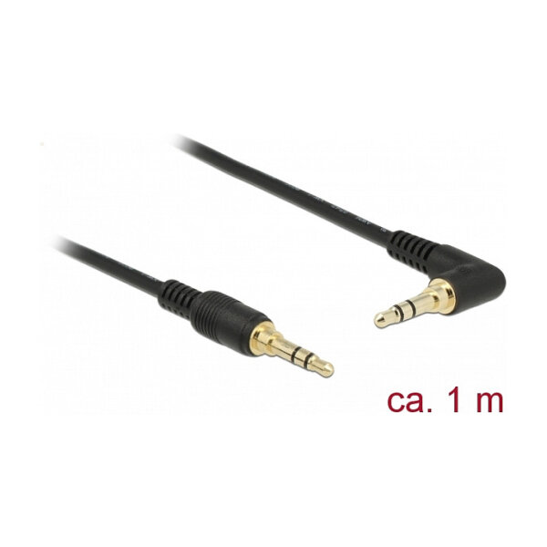 Delock Klinkenkabel 3,5 mm 3 Pin Stecker > Stecker gewinkelt 1 m schwarz