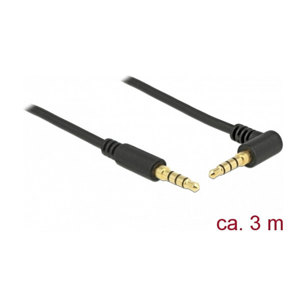 Delock Klinkenkabel 3,5 mm 4 Pin Stecker > Stecker gewinkelt 3 m schwarz