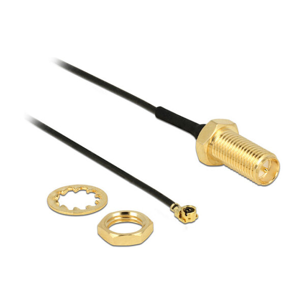 Delock Antennenkabel RP-SMA Buchse zum Einbau zu I-PEX Inc., MHF® I Stecker 1.13 10,0 cm Gewindelänge 10 mm