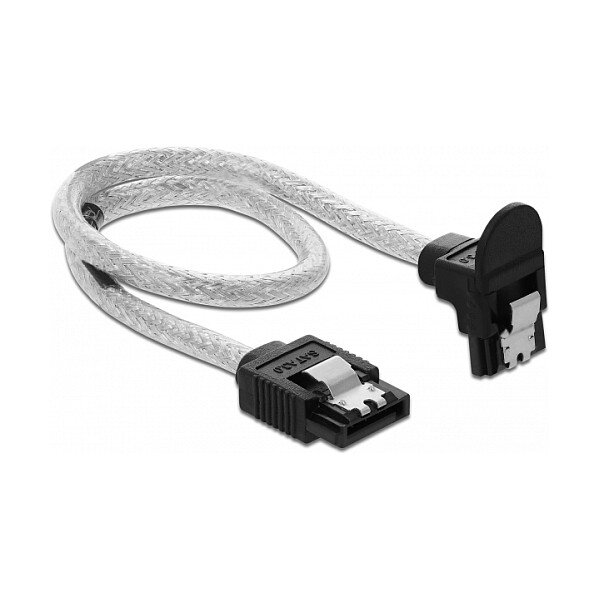 Delock SATA 6 Gb/s Kabel gerade auf unten gewinkelt 30 cm transparent