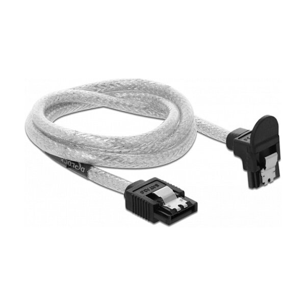 Delock SATA 6 Gb/s Kabel gerade auf unten gewinkelt 70 cm transparent