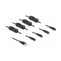 Delock Kabel USB Typ-A Stecker zu 4 x DC 5,5 x 2,1 mm Buchse mit Schalter 1 m