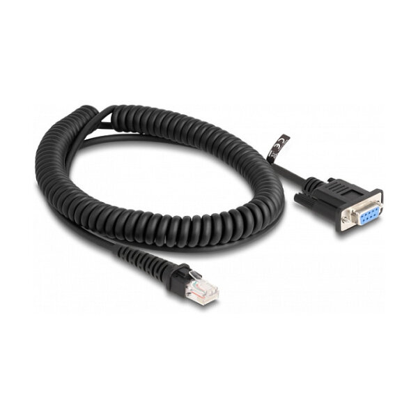 Delock Spiralkabel RJ50 Stecker zu D-Sub 9 Buchse 1,5 m schwarz