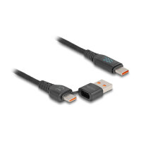 Delock USB 2.0 Daten- und Schnellladekabel USB Type-C™ + USB Typ-A Stecker zu USB Type-C™ Stecker PD 3.1 140 W mit Leistungsanzeige 1,20 m