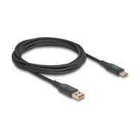 Delock USB 2.0 Daten- und Schnellladekabel USB Type-C™ + USB Typ-A Stecker zu USB Type-C™ Stecker PD 3.1 140 W mit Leistungsanzeige 1,20 m