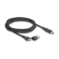 Delock USB 2.0 Daten- und Schnellladekabel USB Type-C™ + USB Typ-A Stecker zu USB Type-C™ Stecker PD 3.1 140 W mit Leistungsanzeige 1,20 m