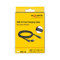 Delock USB 2.0 Daten- und Schnellladekabel USB Type-C™ + USB Typ-A Stecker zu USB Type-C™ Stecker PD 3.1 140 W mit Leistungsanzeige 1,20 m
