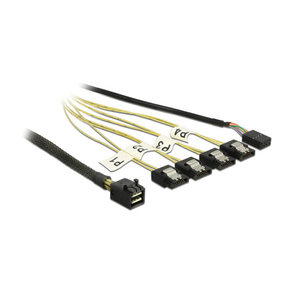 Delock Kabel Mini SAS HD SFF-8643 > 4 x SATA 7 Pin Reverse + Sideband 0,5 m
