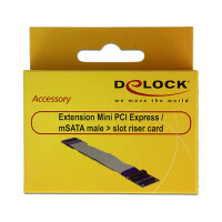 Delock Verlängerung Mini PCI Express / mSATA Stecker > Slot Riser Karte mit flexiblem Kabel 13 cm