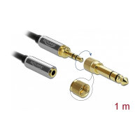 Delock Klinkenverlängerungskabel 3,5 mm 3 Pin Stecker zu Buchse mit 6,35 mm Schraubadapter 1 m