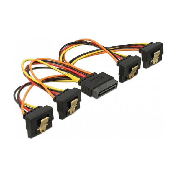 Delock Kabel SATA 15 Pin Strom Stecker mit Einrastfunktion > SATA 15 Pin Strom Buchse 4 x unten 15 cm