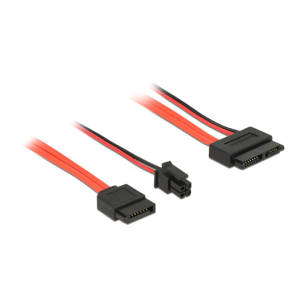 Delock Kabel SATA 6 Gb/s 7 Pin Buchse + Micro Fit 3.0 4 Pin Strom Stecker > Slim SATA 13 Pin Buchse 30 cm
