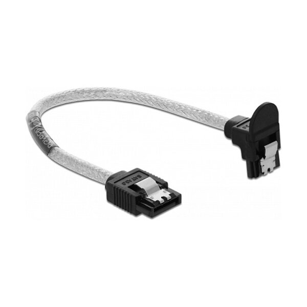 Delock SATA 6 Gb/s Kabel gerade auf unten gewinkelt 20 cm transparent