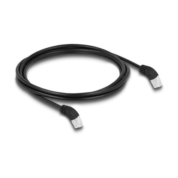 Delock RJ45 Netzwerkkabel Cat.6A S/FTP 45° nach oben gewinkelt 2 m schwarz