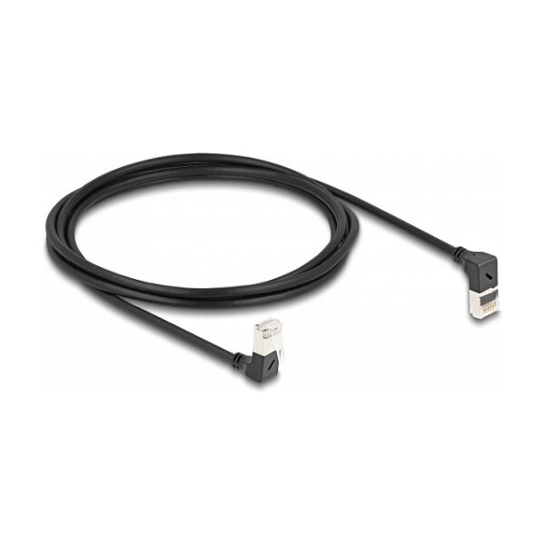 Delock RJ45 Netzwerkkabel Cat.6A S/FTP Slim 90° oben / unten gewinkelt 2 m schwarz